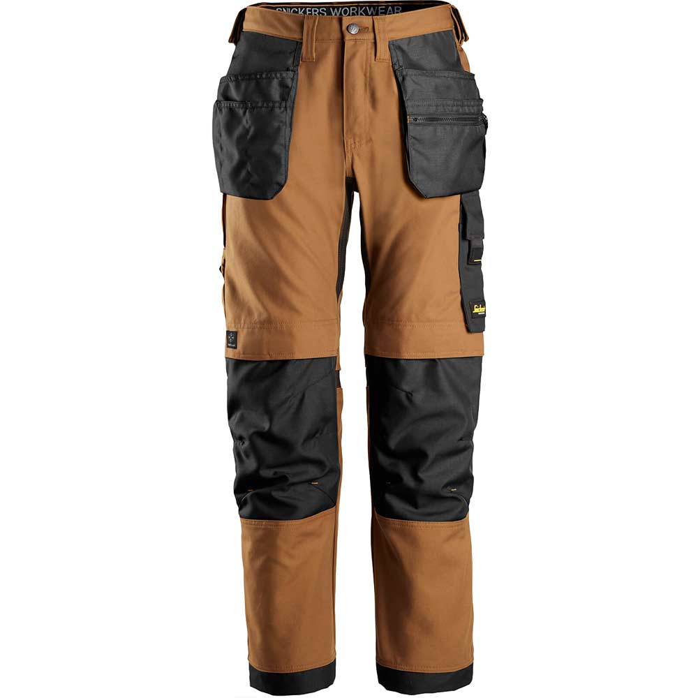 Image of Snickers 6224 Allround Work Canvas Stretch Fit Work Trousers Holster Pockets Brown / Black 39" 32"