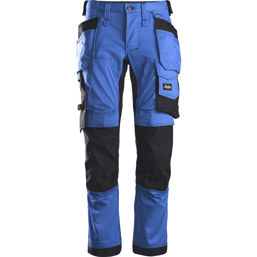 Image of Snickers 6241 Allround Work Stretch Slim Fit Trousers Holster Pockets Blue 30" 32"