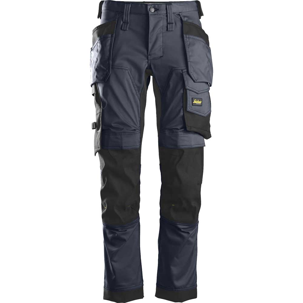 Image of Snickers 6241 Allround Work Stretch Slim Fit Trousers Holster Pockets Navy Blue 30" 32"