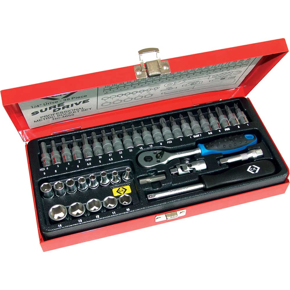 Image of CK 39 Piece 1/4" Drive Sure Drive Hex Socket and Screwdriver Bit Set Metric 1/4"