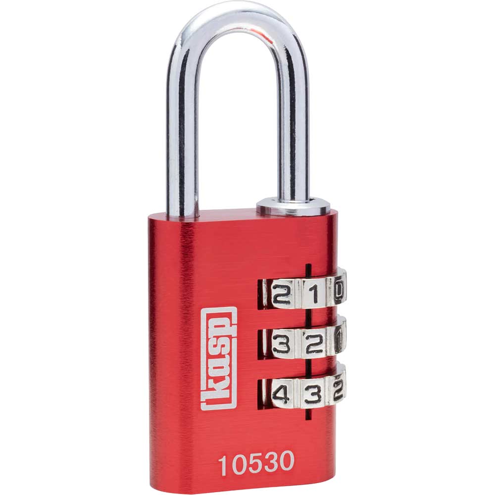 Image of Kasp Aluminium Combination Coloured Padlock 30mm Red Standard