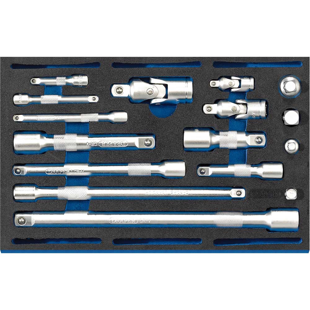 Photo of Draper 16 Piece Extension Universal Joint Socket Convertor Set In Eva Insert Tray 1/4
