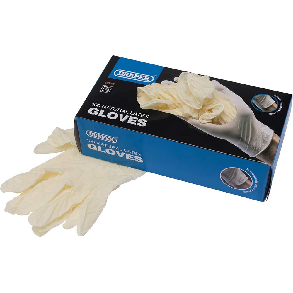 Image of Draper Disposable Latex Gloves L Pack of 100