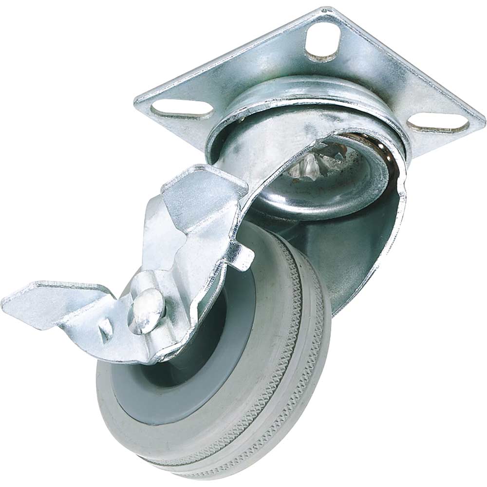 Image of Draper Swivel Plate Fixing Rubber Wheeled Castor and Brake 50mm