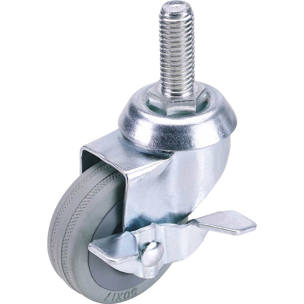 Image of Draper Swivel Bolt Fixing Rubber Wheeled Castor and Brake 50mm