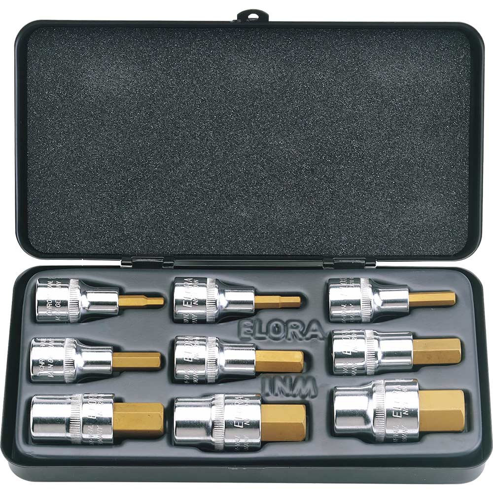 Image of Elora 9 Piece 1/2" Drive Hexagon Socket Bit Set Metric 1/2"