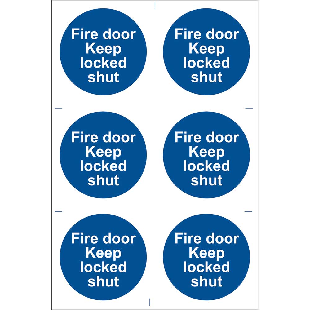 Image of Draper Fire Door Keep Locked Sign Pack of 6 100mm 100mm Standard