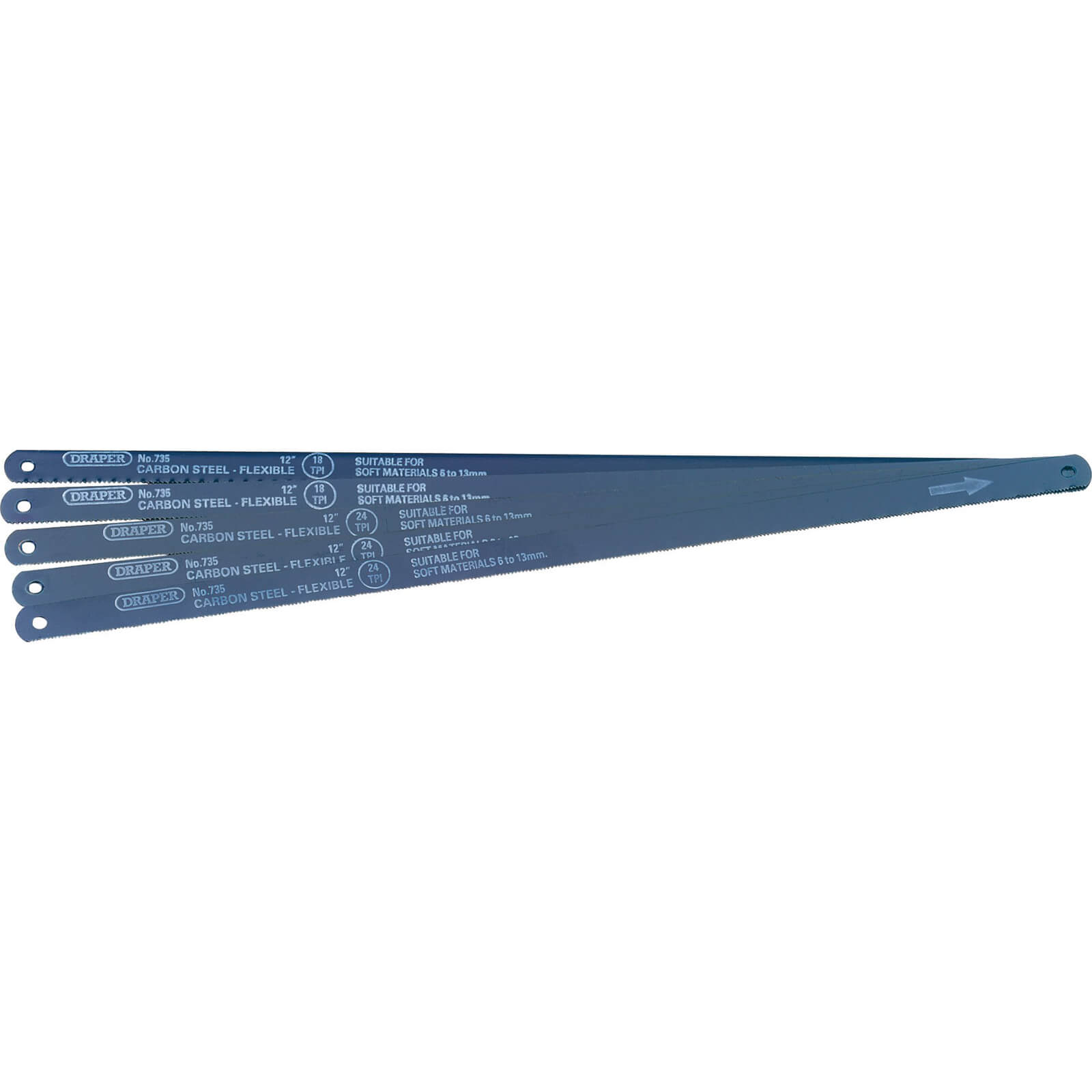 Draper Flexible Carbon Steel Hacksaw Blades 12" / 300mm Assorted Pack of 5
