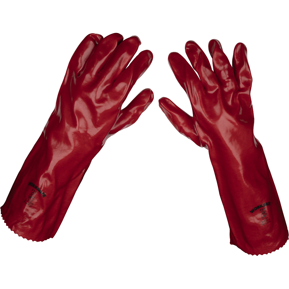 Sealey 9114 PVC Gauntlet Gloves Red One Size Pack of 12