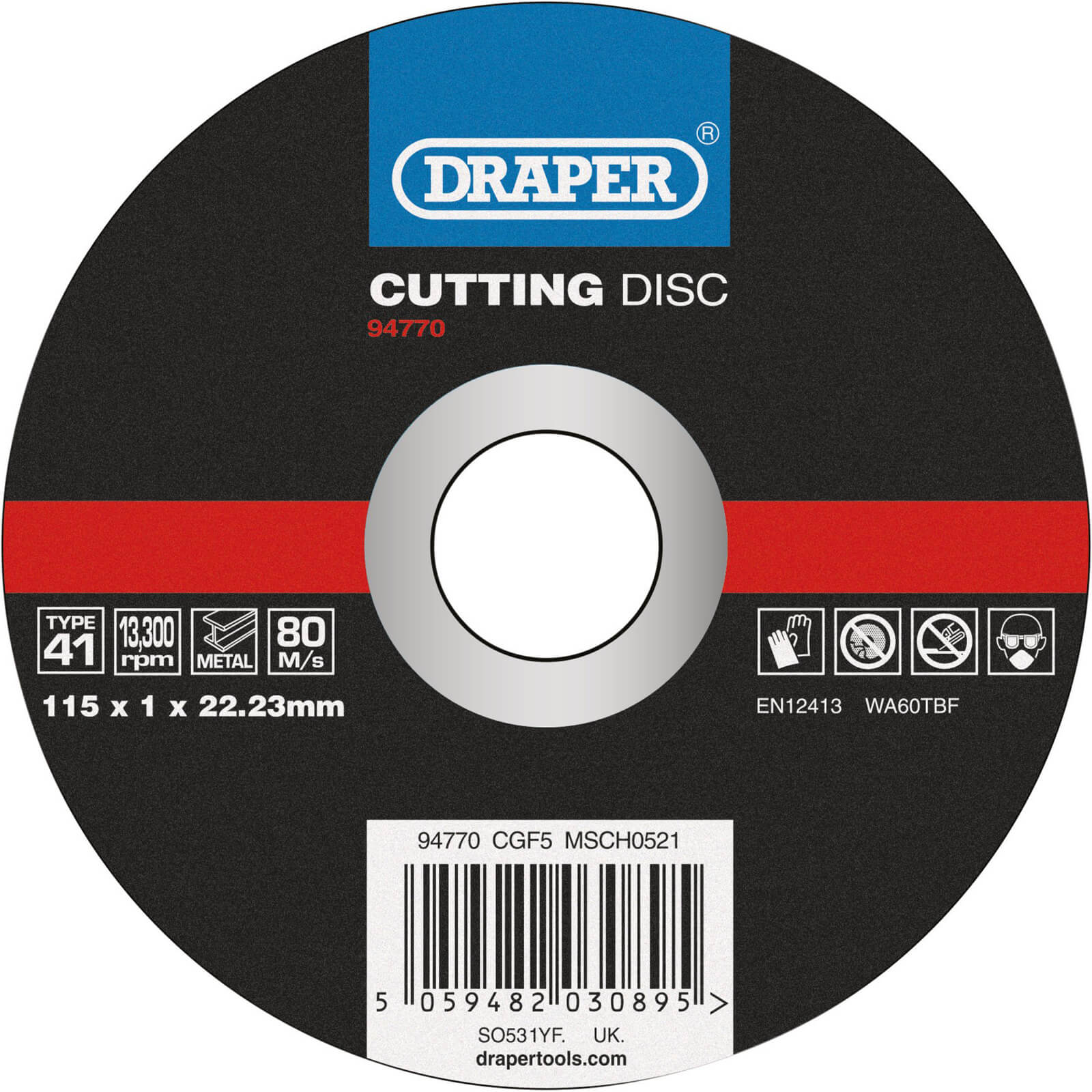 Draper Metal Cutting Disc 115mm 1mm 22mm