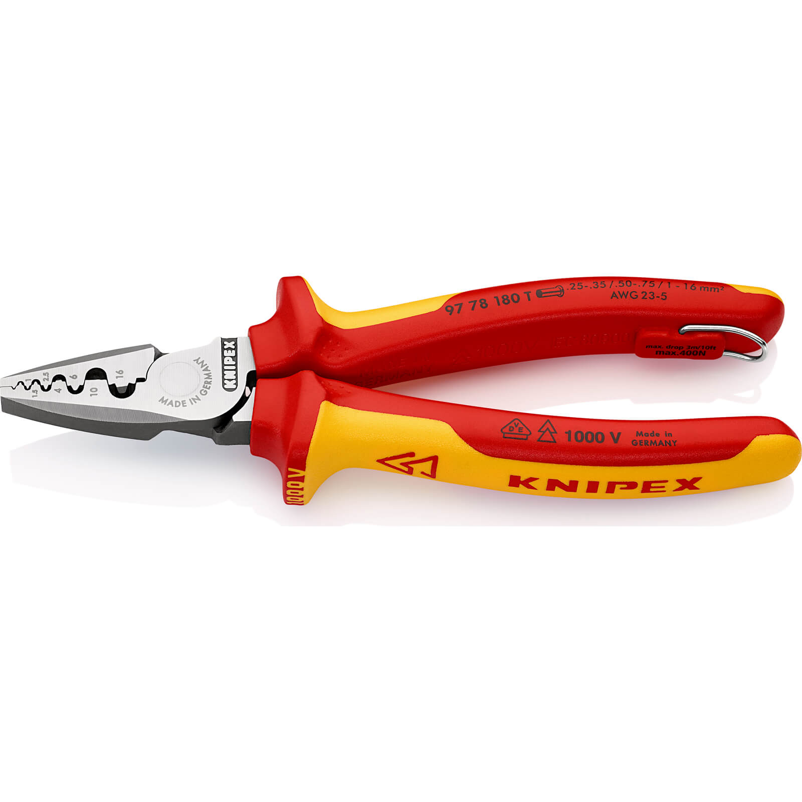 Knipex 97 78 VDE Insulated Tethered Crimping Pliers