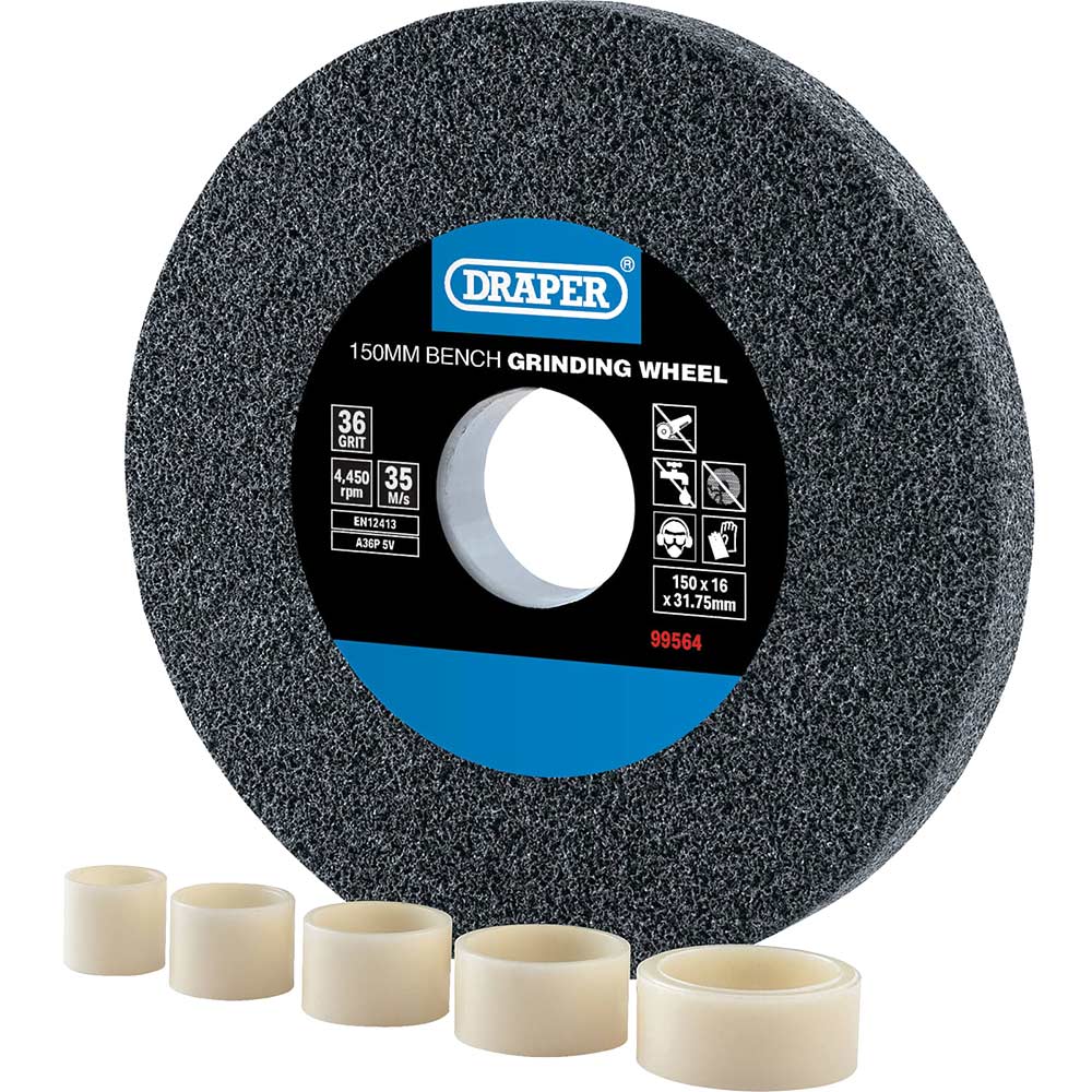 Photo of Draper Aluminium Oxide Bench Grinding Wheel 150mm 16mm 36g
