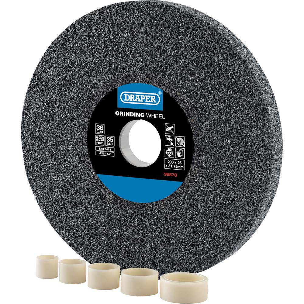 Photo of Draper Aluminium Oxide Bench Grinding Wheel 200mm 25mm 36g