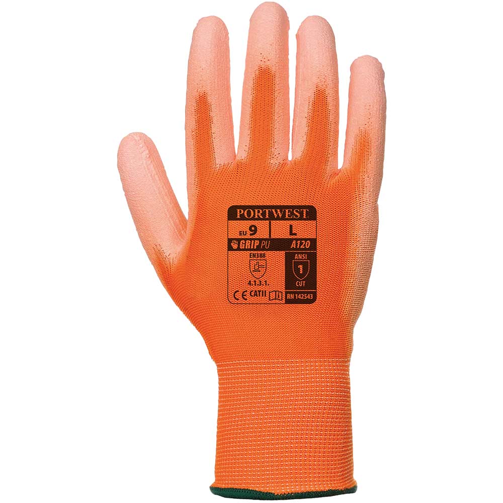 Image of Portwest PU Palm General Handling Grip Gloves Orange L