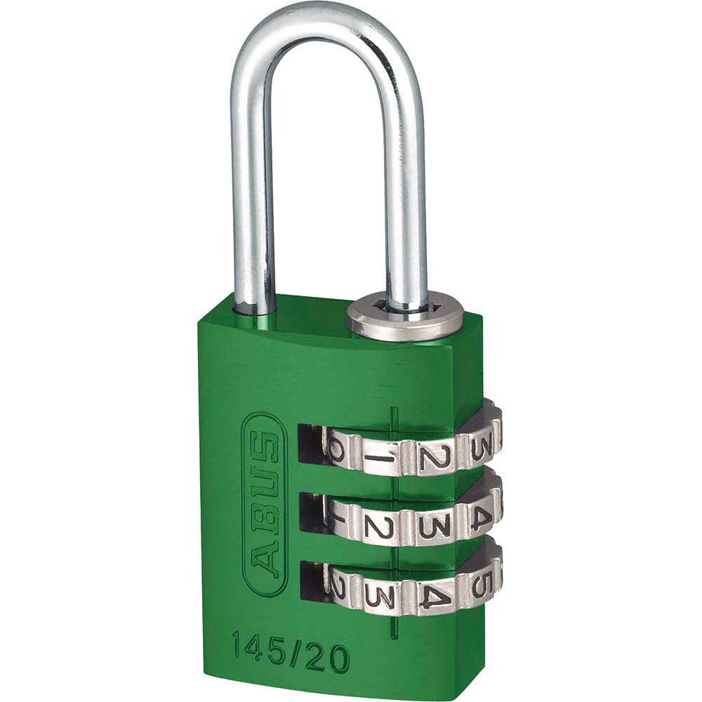 Abus 145 Series Aluminium Combination Padlock 20mm Green Standard