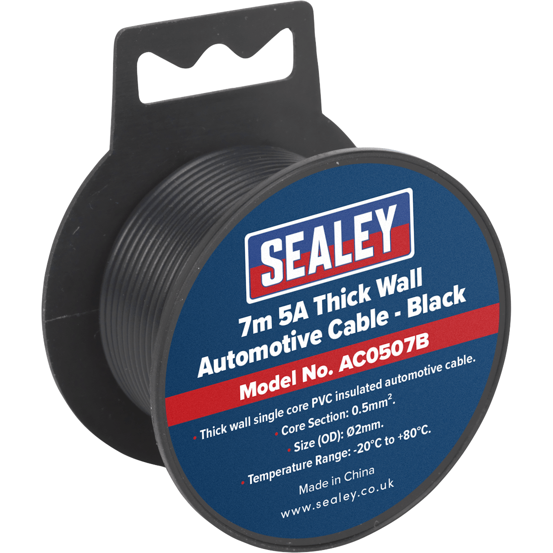 Sealey Automotive Cable 5amp Black 2mm 7m