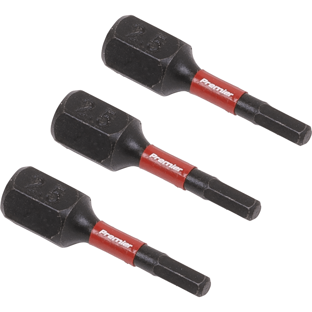 Sealey Impact Power Tool Hexagon Screwdriver Bits Hex 2.5mm 25mm Pack of 3