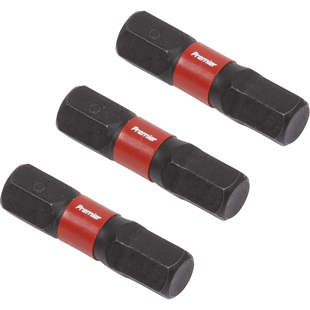 Sealey Impact Power Tool Hexagon Screwdriver Bits Hex 6mm 25mm Pack of 3