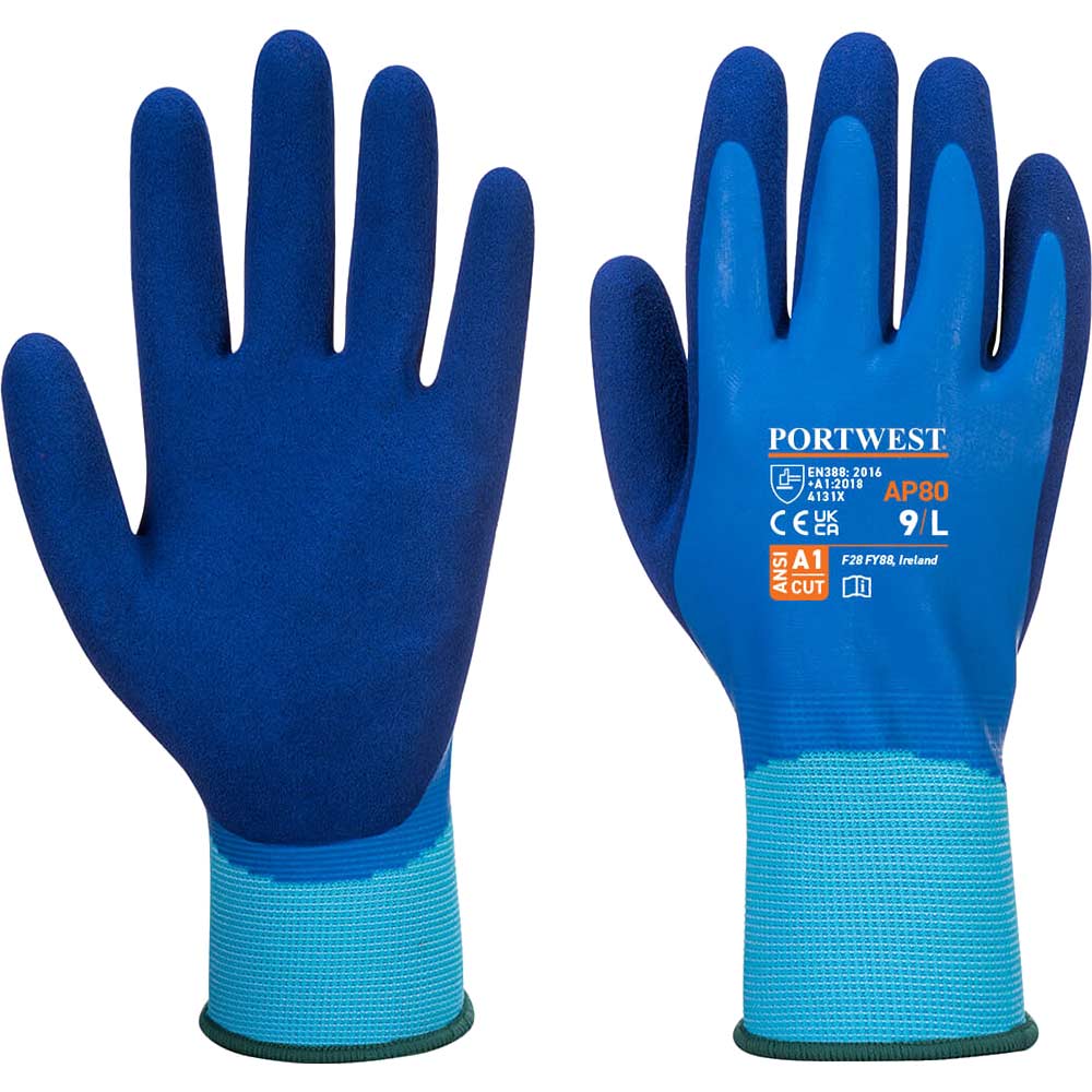 Image of Portwest Liquid Pro Waterproof Grip Gloves Blue L
