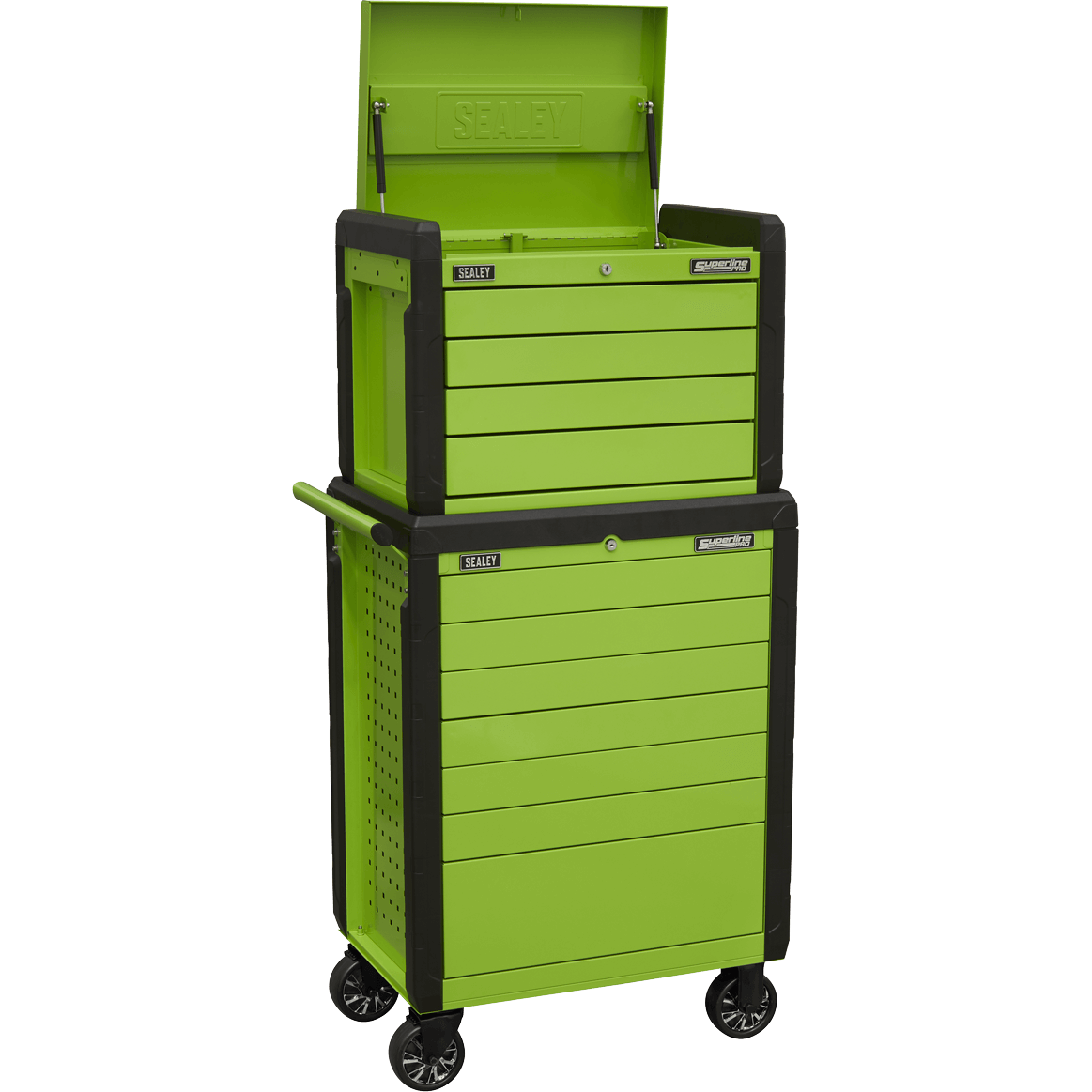Sealey 11 Drawer Push To Open Roller Cabinet and Chest Combo Green