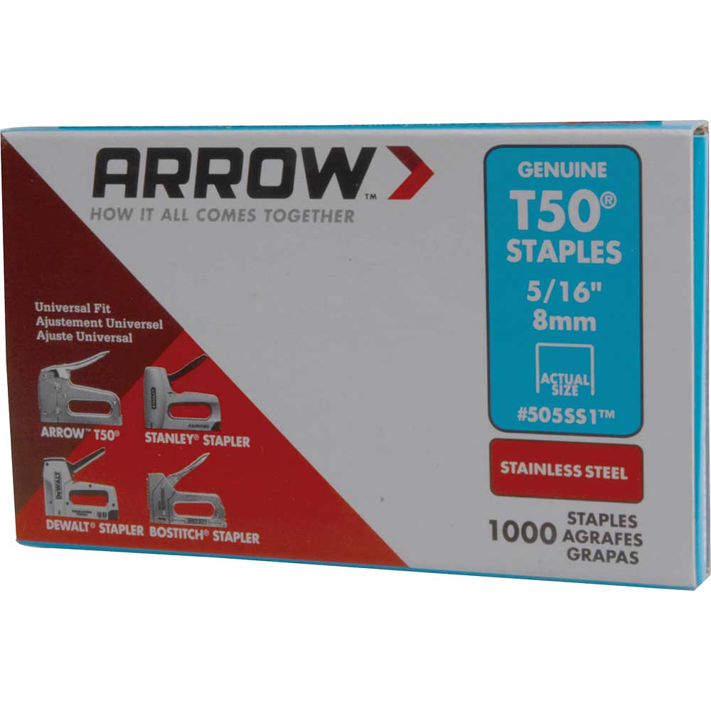 Image of Arrow T50 Stainless Steel Staples 8mm Pack of 1000