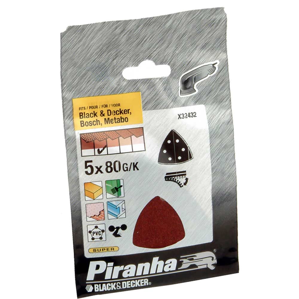 Image of Black and Decker Piranha Quick Fit Delta Sanding Sheets 80g Pack of 5