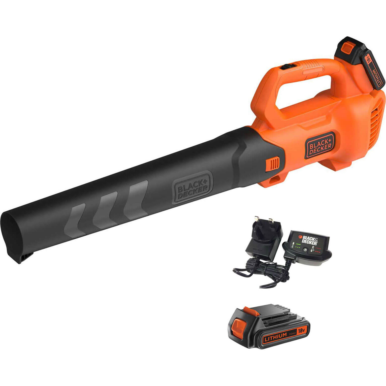 Image of Black and Decker BCBL200L 18v Cordless Axial Garden Leaf Blower 2 x 2ah Li-ion Charger