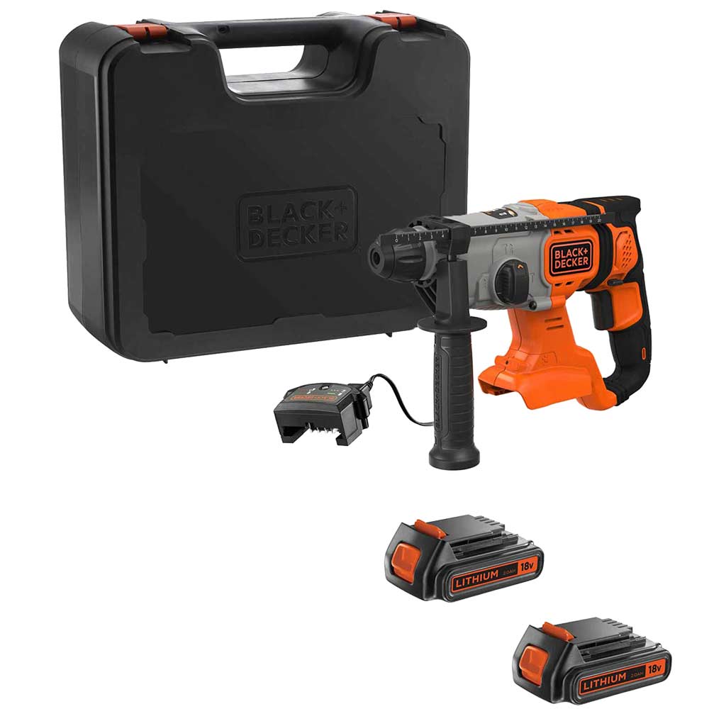 Image of Black and Decker BCD900 18v Cordless SDS Plus Hammer Drill 2 x 2ah Li-ion Charger Case