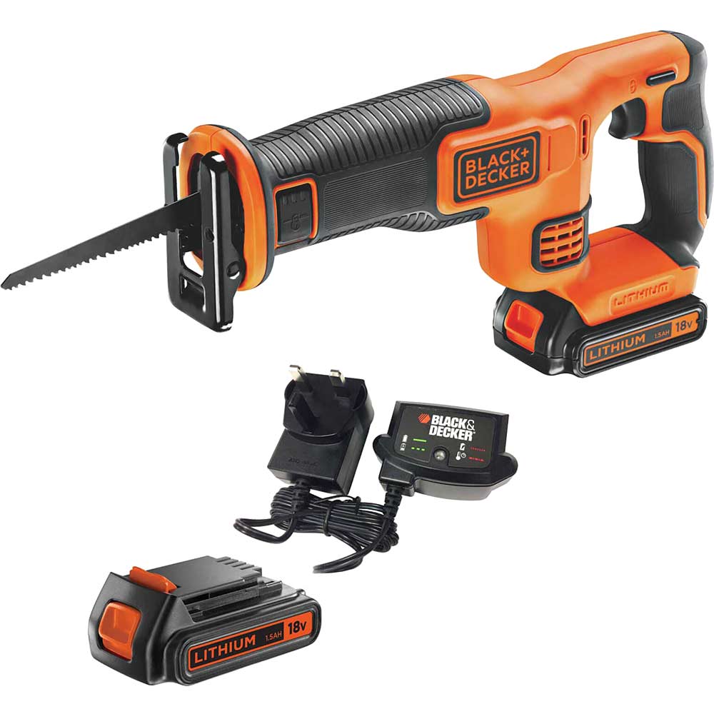 Image of Black and Decker BDCR18 18v Cordless Reciprocating Saw 2 x 1.5ah Li-ion Charger No Case