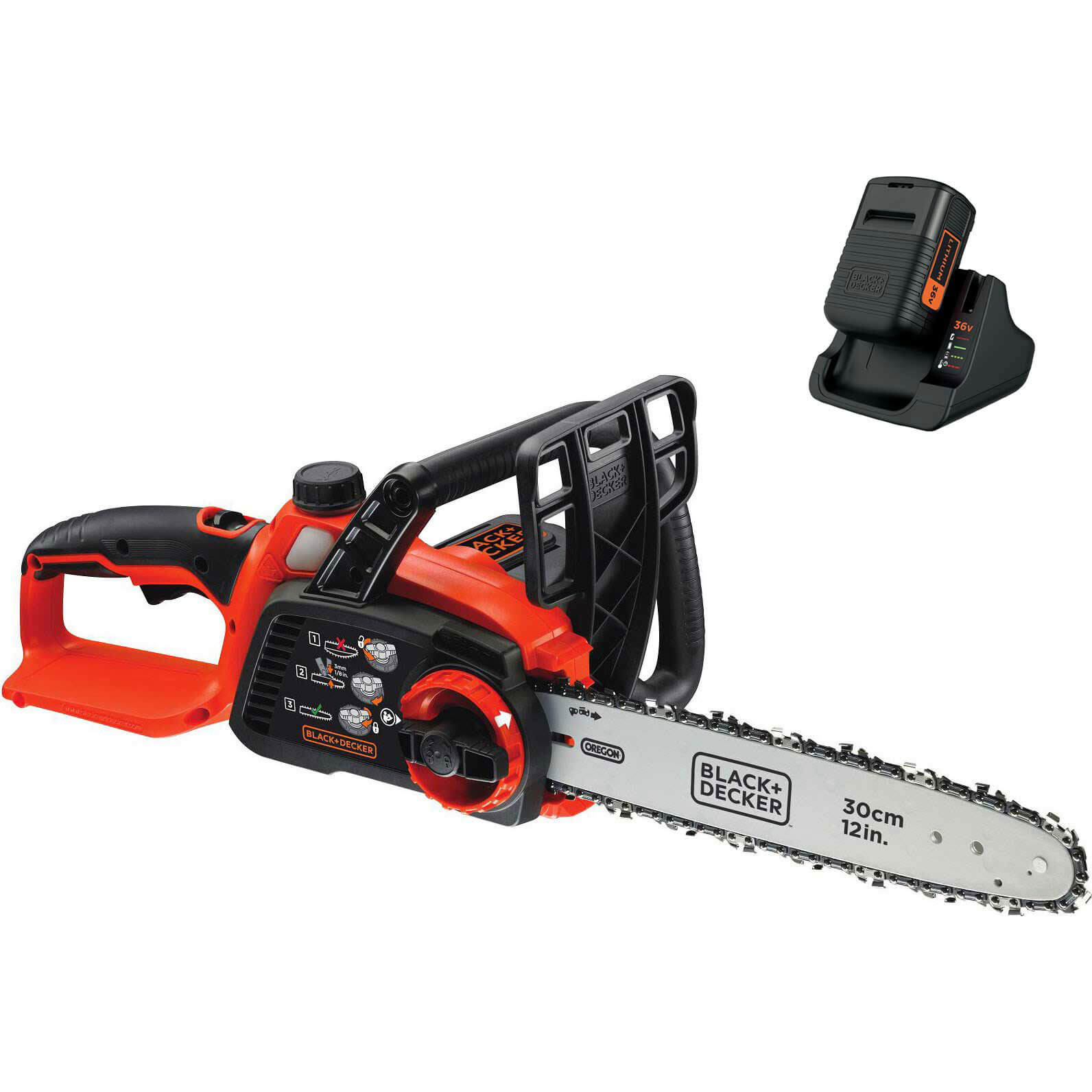 Image of Black and Decker GKC3630L 36v Cordless Chainsaw 300mm 1 x 2ah Li-ion Charger