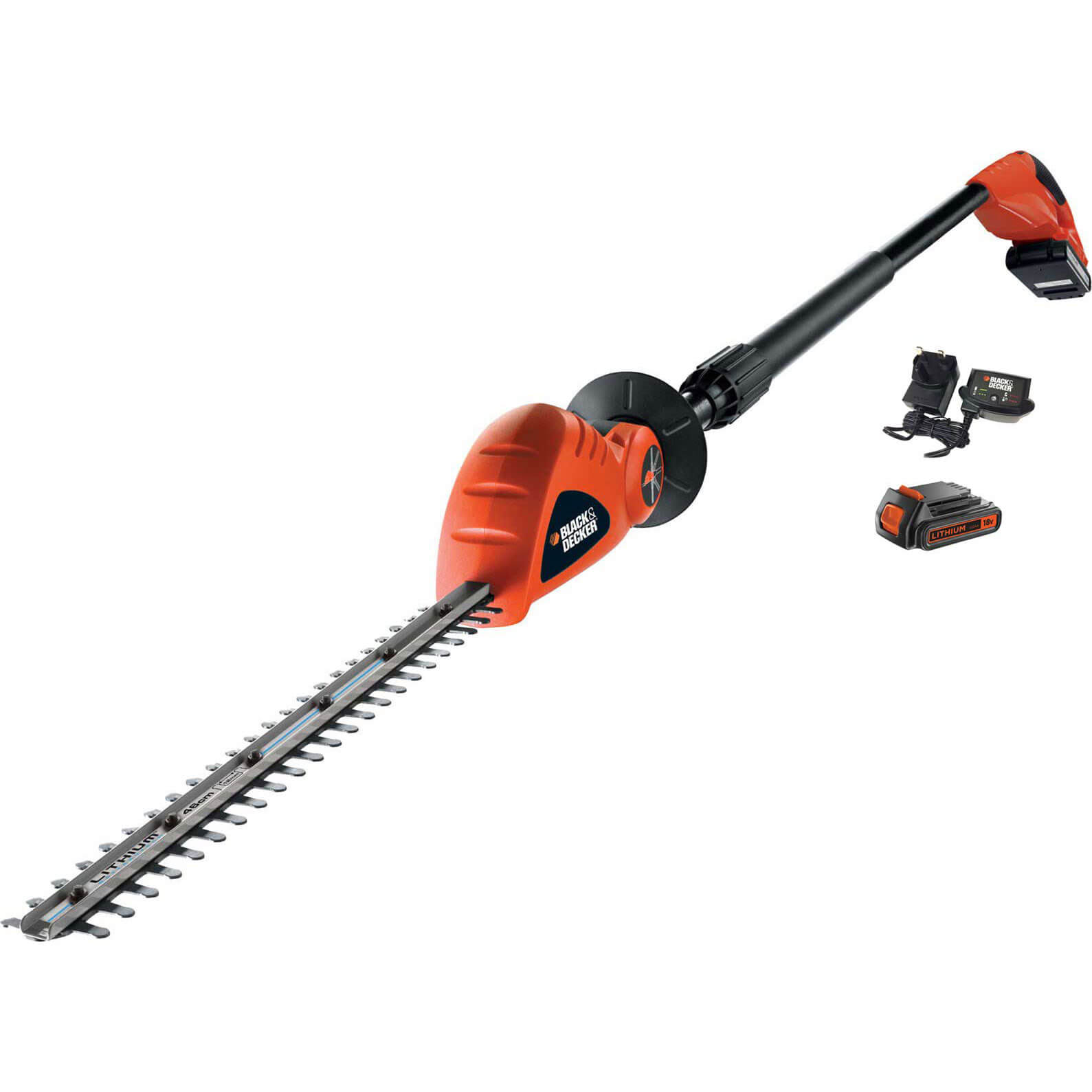 Image of Black and Decker GTC1843L 18v Cordless Long Articulating Hedge Trimmer 430mm 2 x 2ah Li-ion Charger