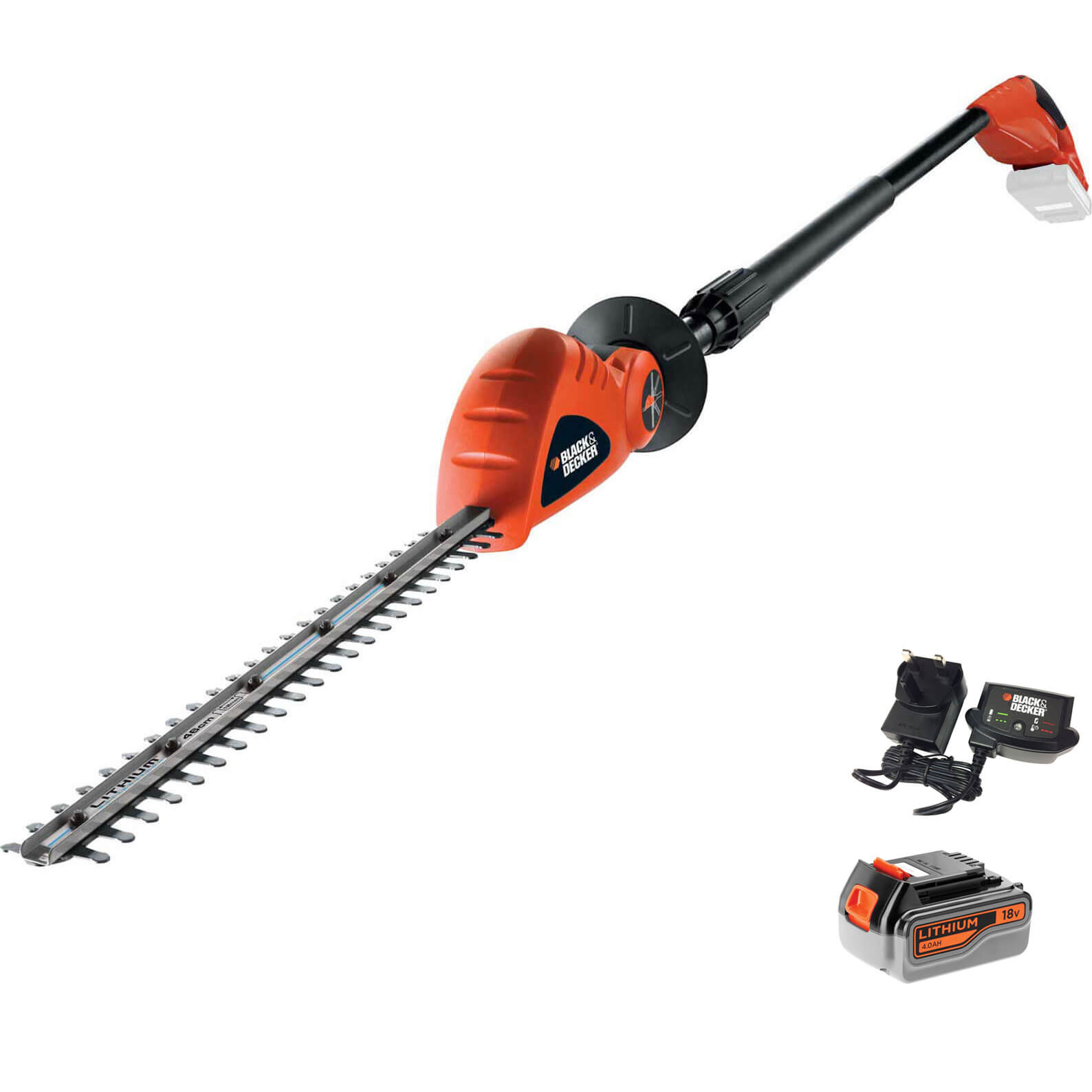 Image of Black and Decker GTC1843L 18v Cordless Long Articulating Hedge Trimmer 430mm 1 x 4ah Li-ion Charger