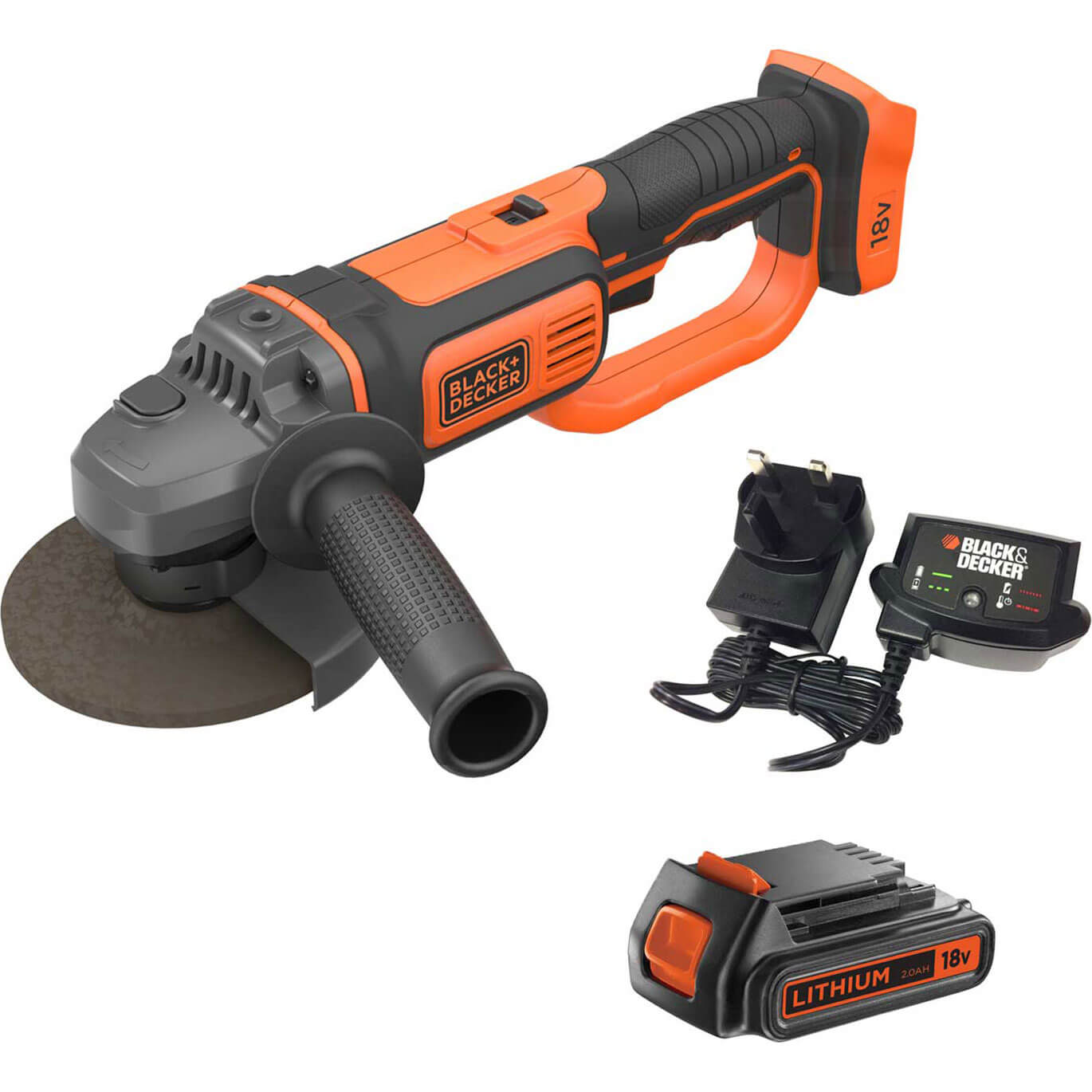 Image of Black and Decker BCG720 18v Cordless Angle Grinder 125mm 1 x 2ah Li-ion Charger No Case