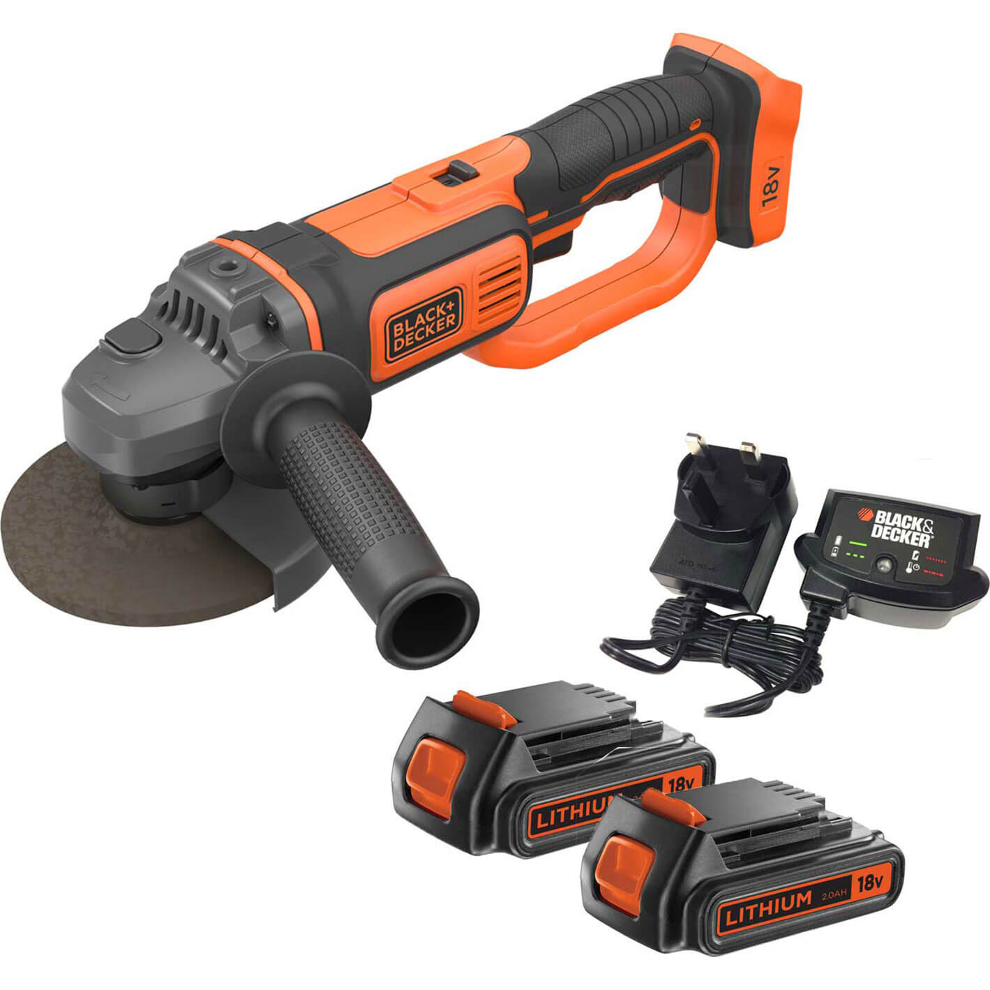 Image of Black and Decker BCG720 18v Cordless Angle Grinder 125mm 2 x 2ah Li-ion Charger No Case