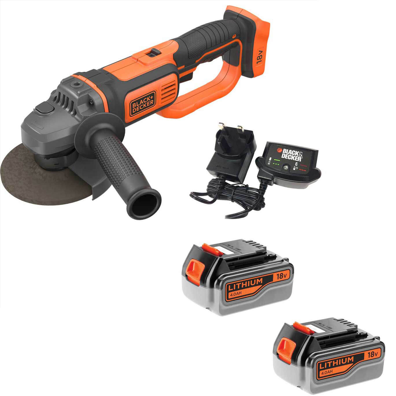 Image of Black and Decker BCG720 18v Cordless Angle Grinder 125mm 2 x 4ah Li-ion Charger No Case