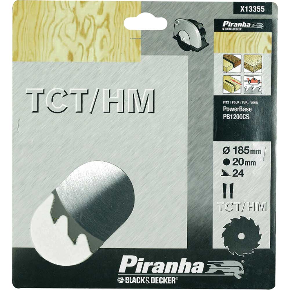 Image of Black and Decker Piranha TCT Fine Cross Cutting Circular Saw Blade 185mm 24T 20mm