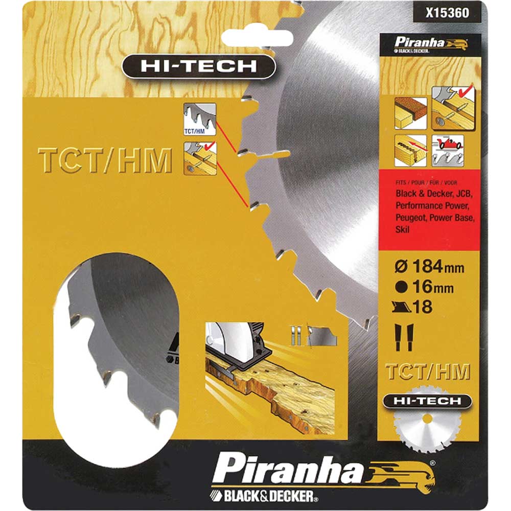 Image of Black and Decker Piranha TCT Fast Rip Circular Saw Blade 184mm 18T 16mm