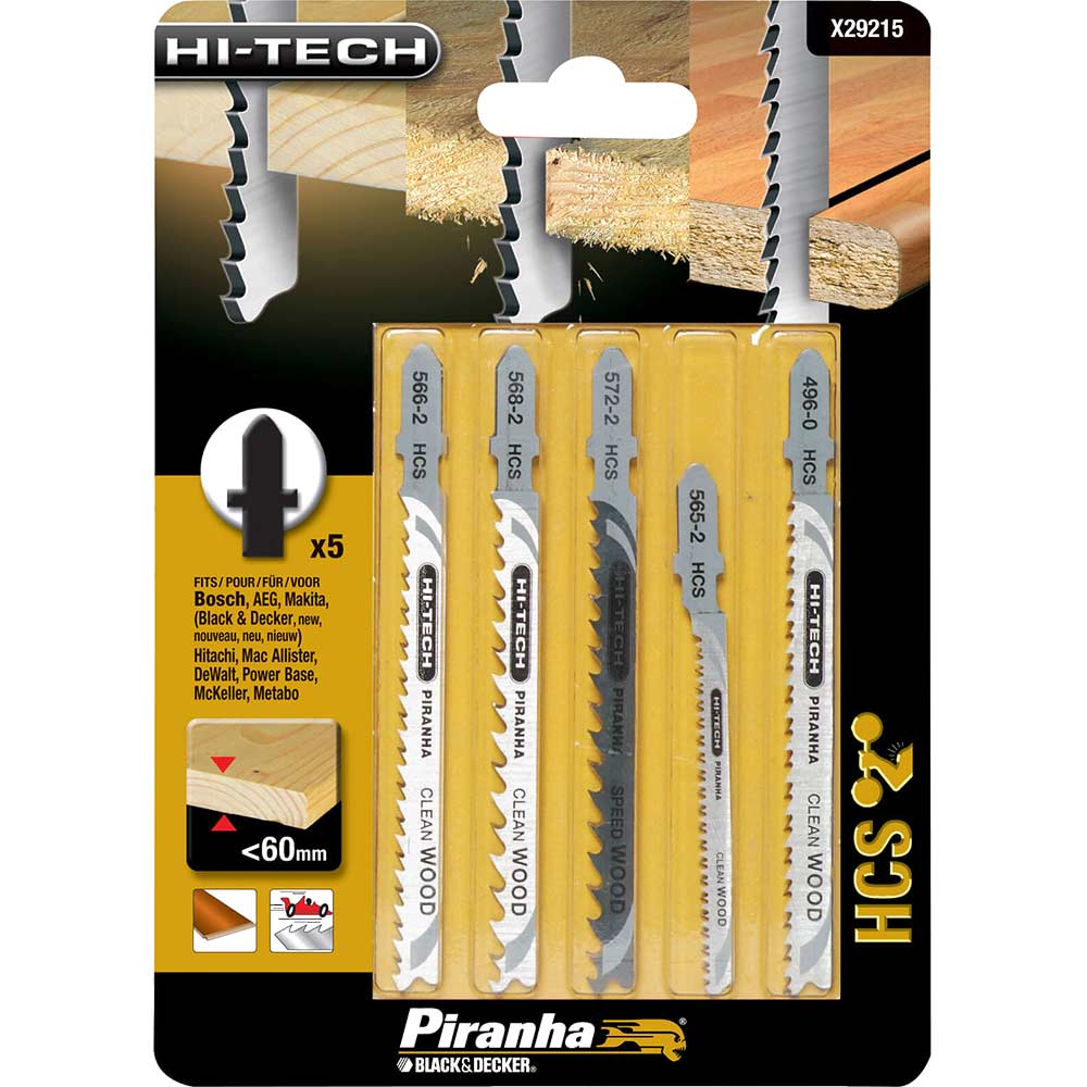 Photo of Black And Decker X29215 Piranha 5 Piece Hi Tech Wood Hcs T Shank Jigsaw Blade Set