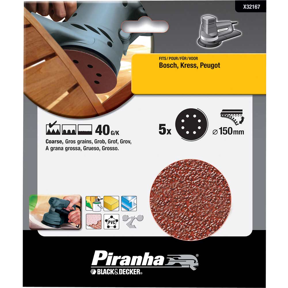 Photo of Black And Decker Piranha Quick Fit Ros Sanding Discs 115mm 115mm 40g Pack Of 5