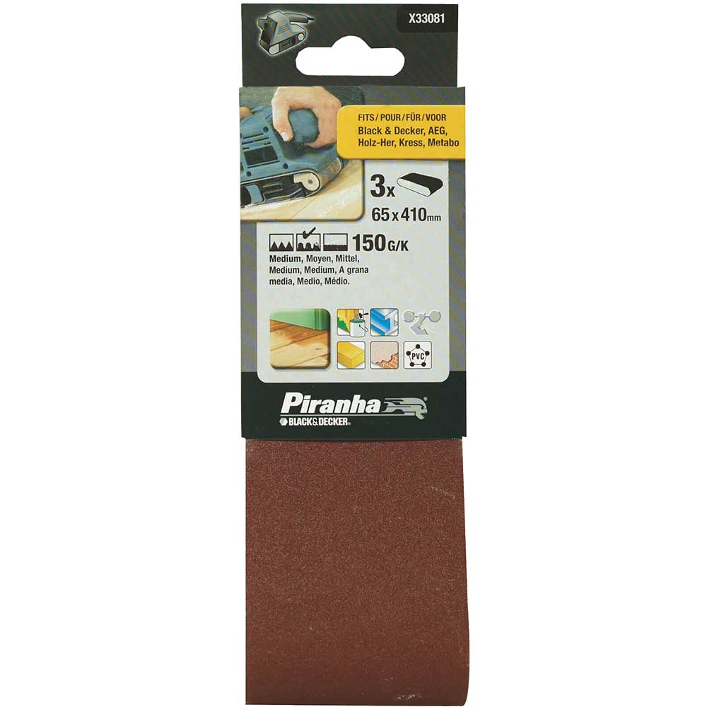 Image of Black and Decker X33061 Piranha Drum Sanding Belts 65mm x 410mm 65mm x 410mm 150g Pack of 3