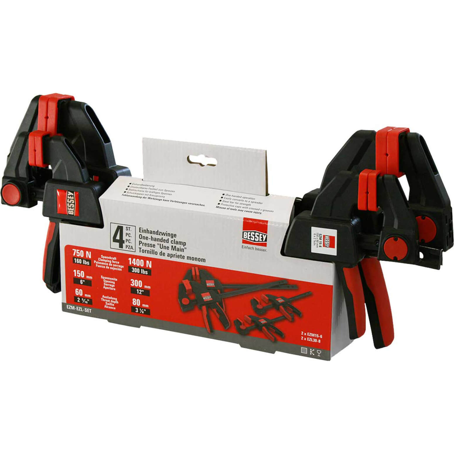 Photo of Bessey Ezm Ezl 4 Piece One Handed Quick Clamp Set