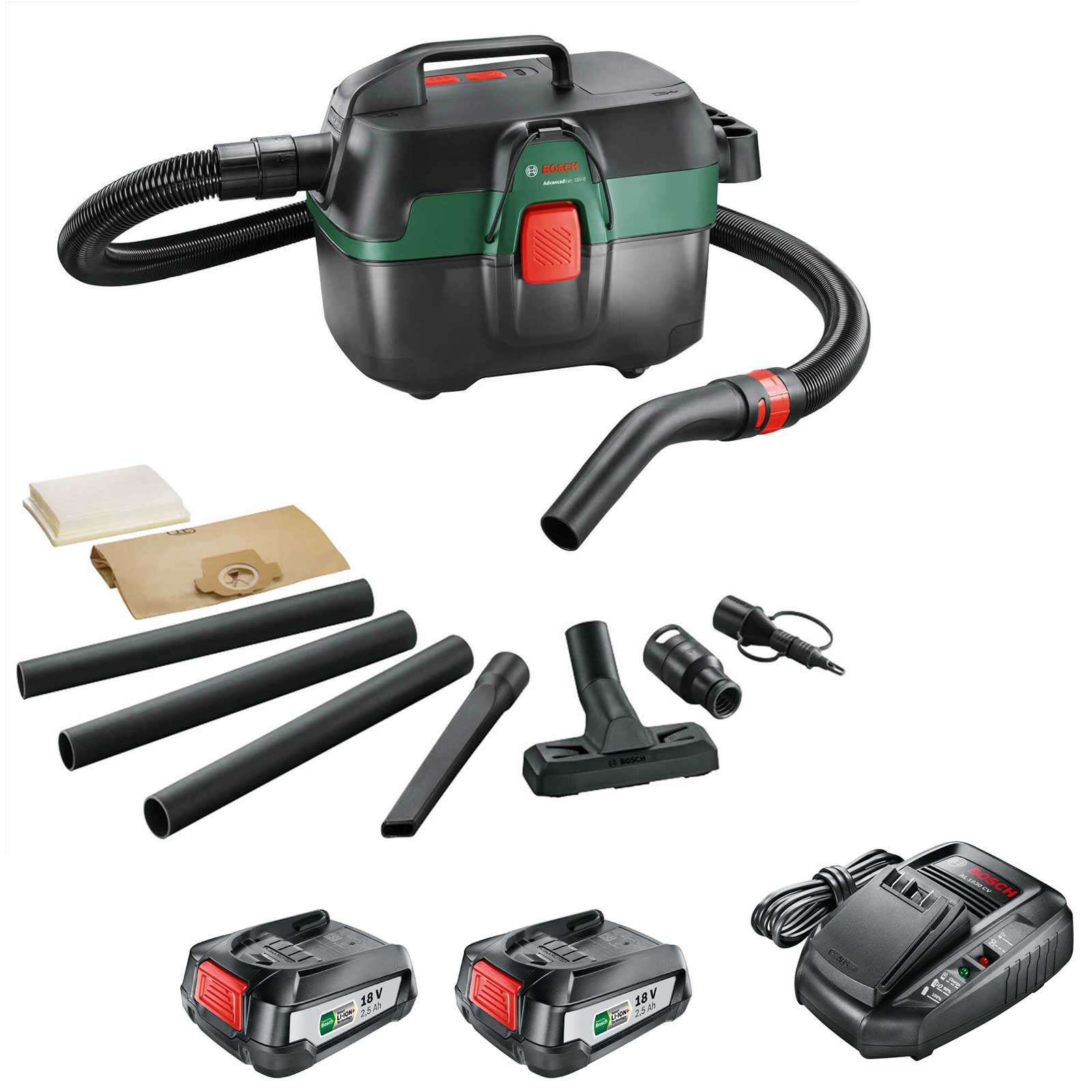 Image of Bosch ADVANCEDVAC 18V-8 18v Cordless Portable Wet and Dry Vacuum Cleaner 8L 2 x 2.5ah Li-ion Charger No Case