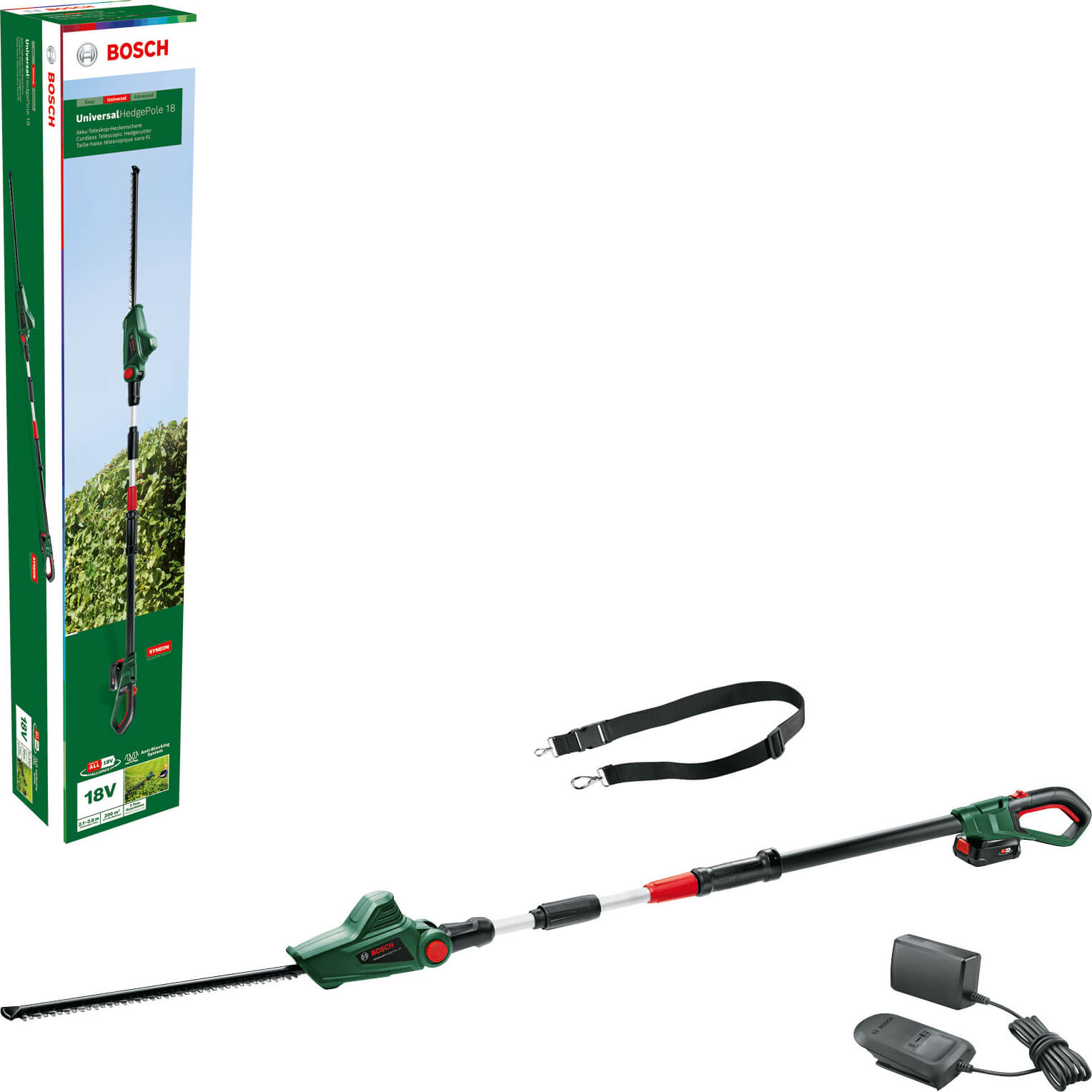 Bosch UNIVERSALHEDGEPOLE P4A 18v Cordless Telescopic Pole Hedge Trimmer 430mm 1 x 2.5ah Li-ion Charger