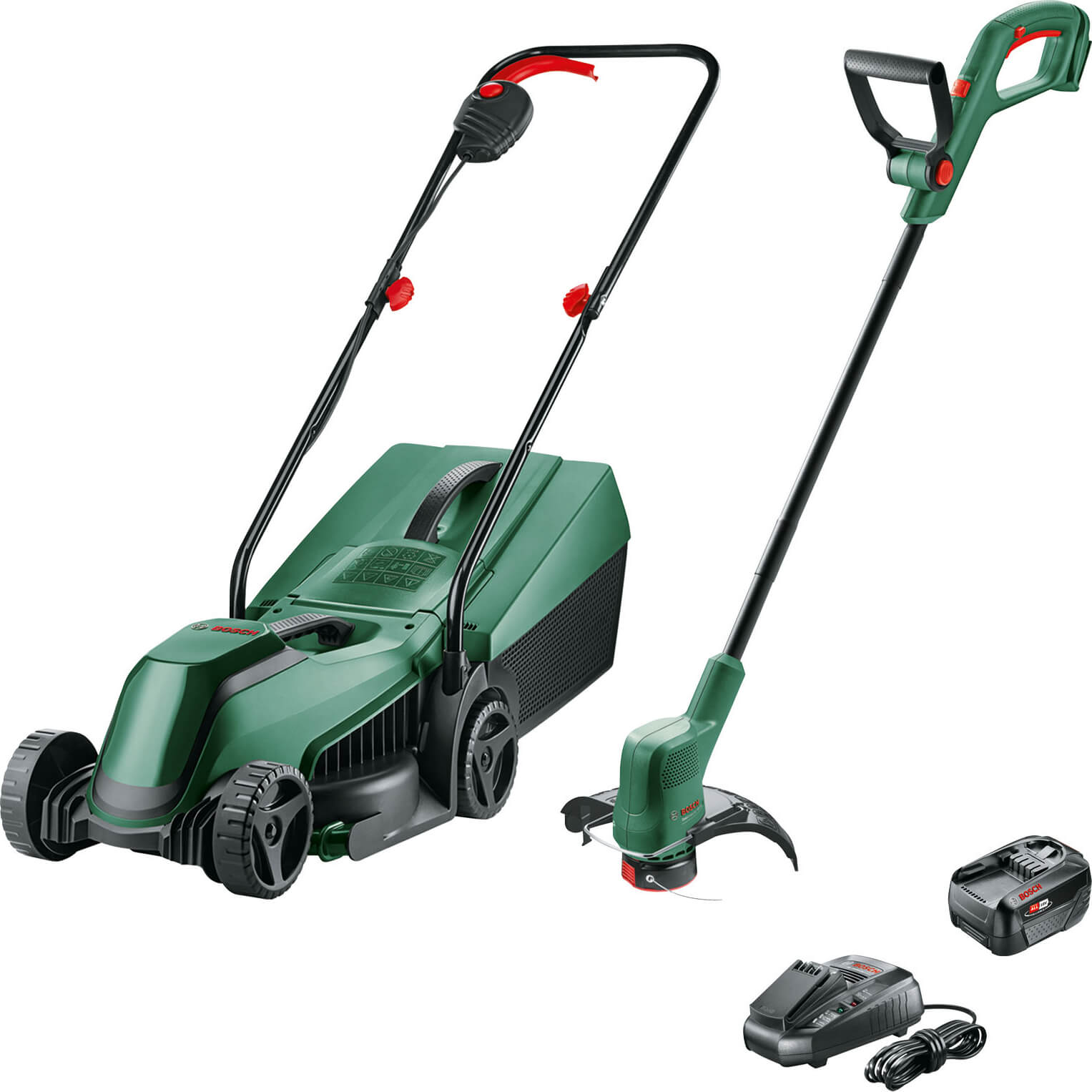 Bosch EASYMOWER P4A 18v Cordless Rotary Lawnmower and Grass Trimmer Kit 1 x 4ah Li-ion Charger