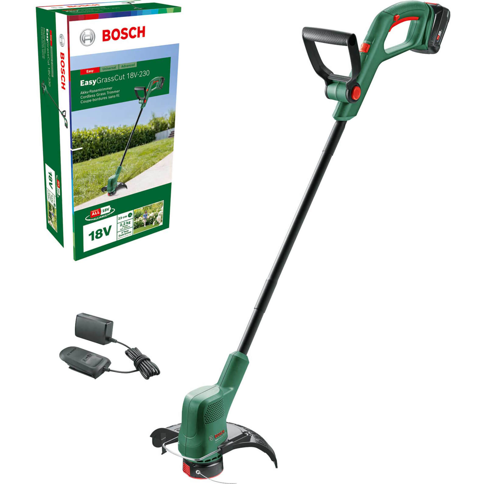 Bosch EASYGRASSCUT 18V-230 P4A 18v Cordless Grass Trimmer and Edger 230mm 1 x 2ah Li-ion Charger