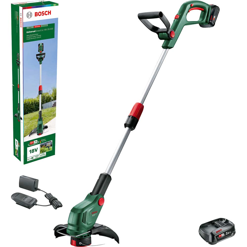 Bosch UNIVERSALGRASSCUT 18V-26-500 P4A 18v Cordless Grass Trimmer 260mm 2 x 2ah Li-ion Charger