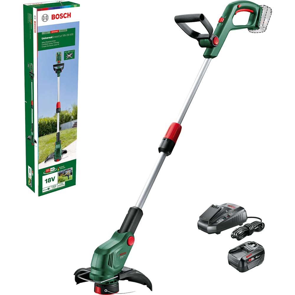 Bosch UNIVERSALGRASSCUT 18V-26-500 P4A 18v Cordless Grass Trimmer 260mm 1 x 4ah Li-ion Charger