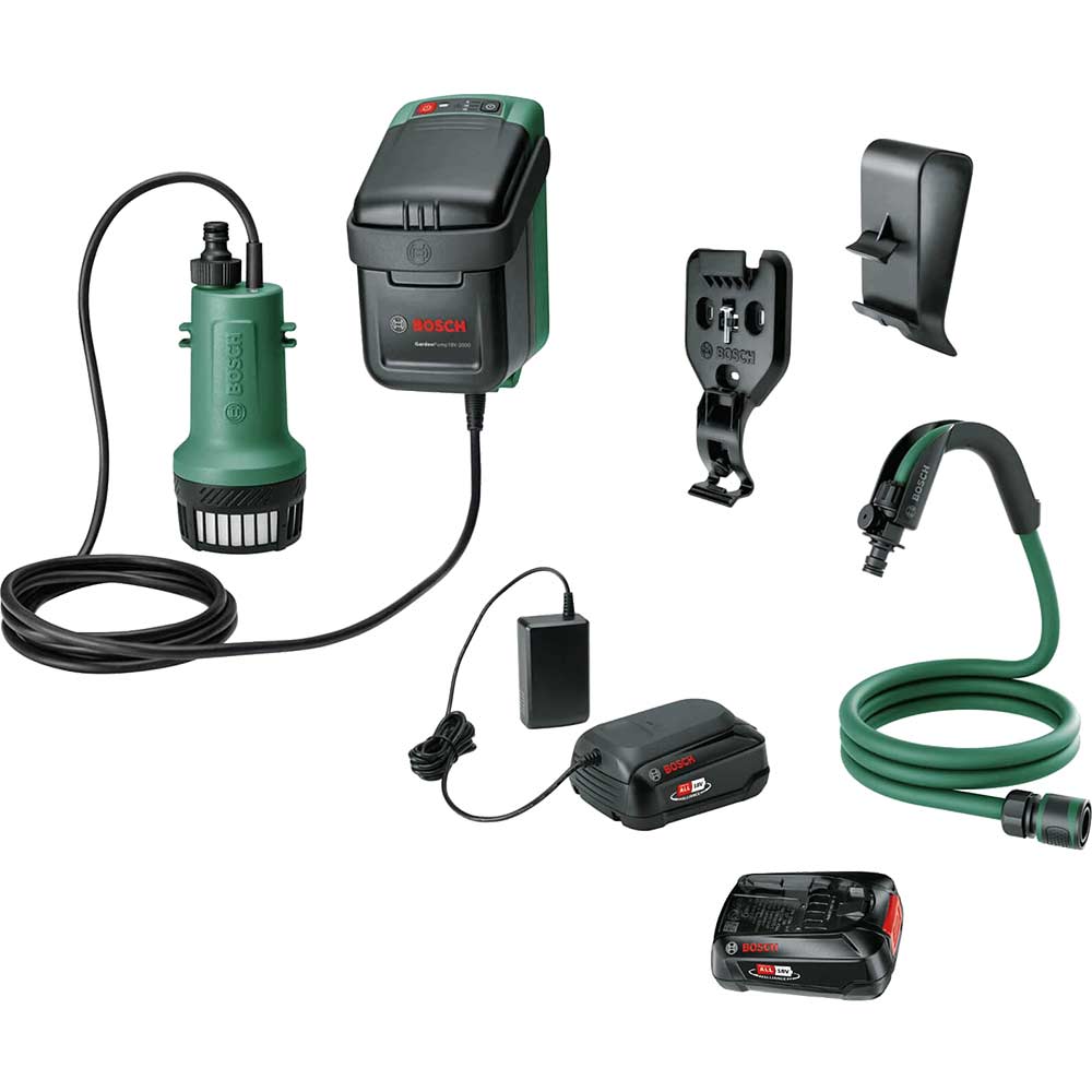 Bosch GARDENPUMP 18-2000 P4A 18v Cordless Submersible Water Pump 2 x 2.5ah Li-ion Charger