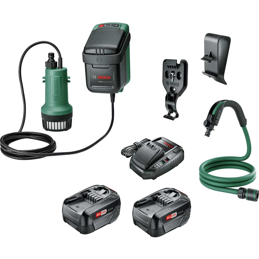 Bosch GARDENPUMP 18-2000 P4A 18v Cordless Submersible Water Pump 2 x 4ah Li-ion Charger