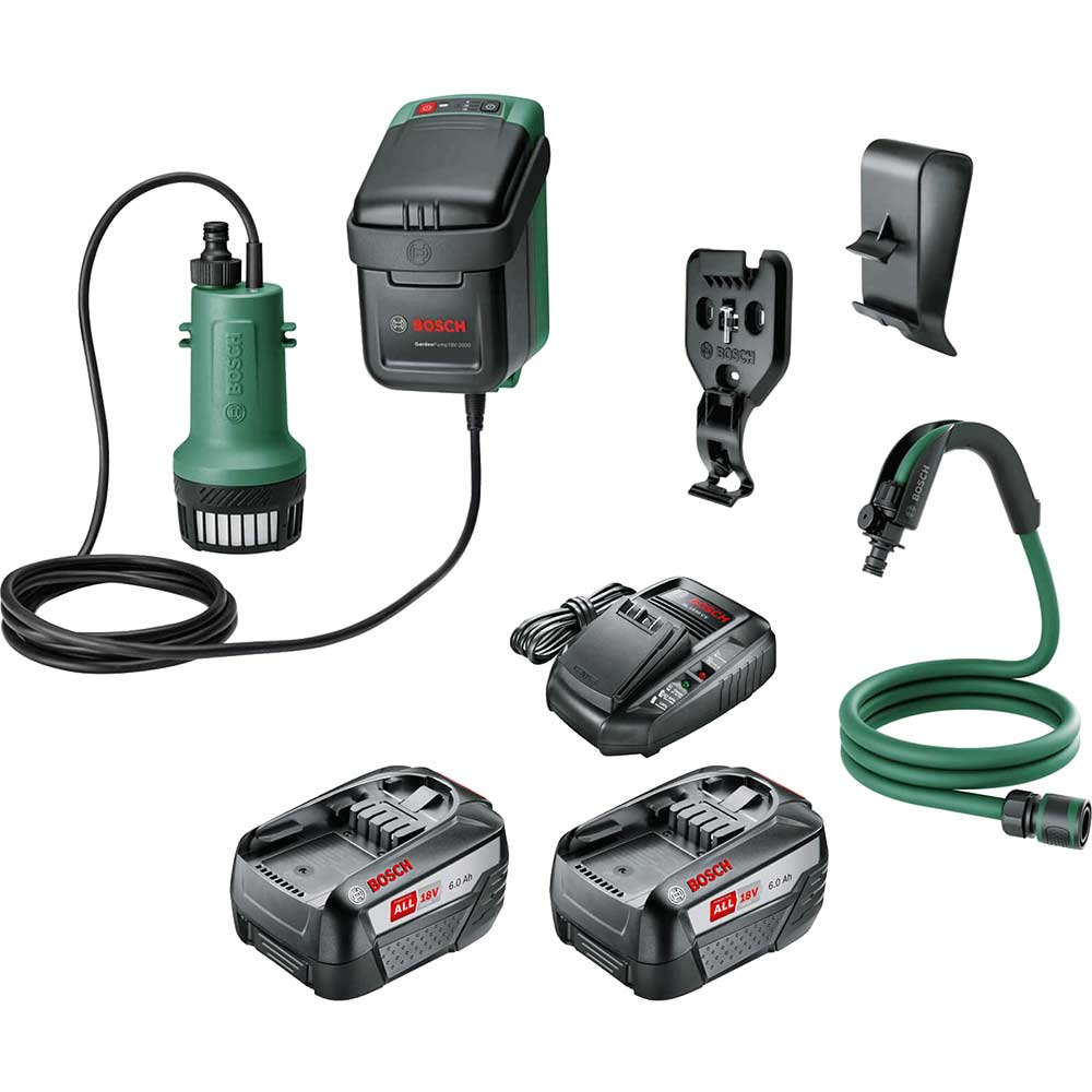 Bosch GARDENPUMP 18-2000 P4A 18v Cordless Submersible Water Pump 2 x 6ah Li-ion Charger